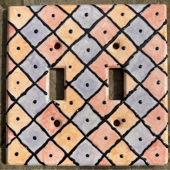 All Fired Up Other - Ceramic Light switch Plate in hand painted  Harlequin Pattern Unique Fresh Fun